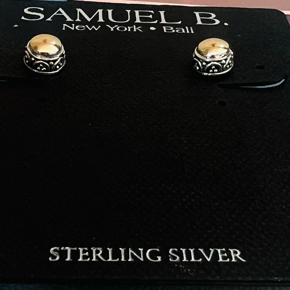 SAMUEL B. Sterling Silver & 18K Yellow Gold Round Stud Earrings, GOLD,‎ NWT - Picture 13 of 13